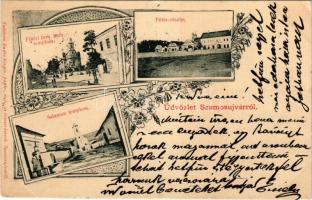 1901 Szamosújvár, Gherla; Fő tér, örmény katolikus templom, Salamon templom. Todorán Endre kiadása, szecessziós-virágos keret / main square, churches. Art Nouveau, floral frame (EK)