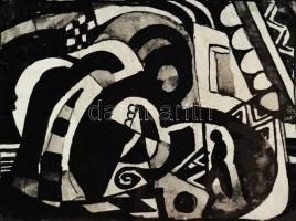 Kádár Béla (1877-1956): Labirintus. Tus, papír, jelezve jobbra fent, üvegezett fakeretben, 14x19 cm....