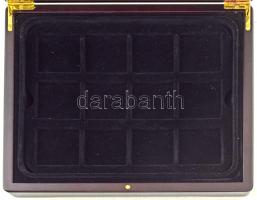 Mahagóni fa érmetartó kazetta bársonybéléssel, 1db kivehető tálcával, összesen 12db ~49x49mm-es férő...