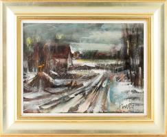 Fodor József (1935-2007): Havas út. Olaj, farost, jelzett, üvegezett fakeretben, hátoldalán a művész...