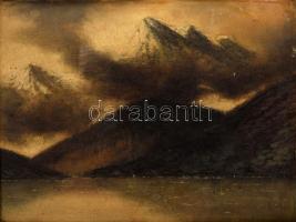 Szepesi Kuszka Jenő (1885-1948): Tátrai táj. Olaj, karton, jelezve jobbra lent. Szélei kissé sérült. Dekoratív, kissé sérült fakeretben. 30x40 cm / Jenő Szepesi Kuszka (1885-1948): Tatra (Tatry). Oil on board, signed lower right. Slightly damaged on the edges. Framed. 30x40 cm.