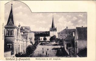 Bánffyhunyad, Huedin; Király utca és református templom. Csoma Sándor kiadása / street, Calvinist church (EK)