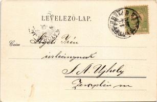 1903 Bánffyhunyad, Huedin; utca, üzletek, fodrász terem. Dubay Pál kiadása / street, shops, hairdres...