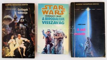 Star Wars trilógia I-III. köt. I. köt.: George Lucas: Csillagok háborúja. II. köt.: Donald F. Glut: A birodalom visszavág. II. köt.: James Kahn: A jedi visszatér. Bp., 1980-1985-1993, Kozmosz - Valhalla Páholy. Kiadói papírkötés, a kozmoszos 2 kötet kopott borítókkal.