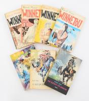 Karl May 7 műve: Winnetou 1-4. köt., A medveölő fia, Az ezüst-tó kincse, A sivatag szelleme. Bp., 1973-1976., Móra. Kiadói papírkötések.
