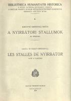 Bárányné Oberschall Magda: A nyírbátori stallumok. (21 táblával) - Les stalles de Nyírbátor. (Avec 21 planches). Budapest, 1937. Magyar Történeti Múzeum (Kertész József ny., Karcag). 46 + [2] p. + XXI t. Egyetlen kiadás. Bárányné Oberschall Magda (1904-1985) művészettörténész szobrászati, ipartörténeti kötete a Báthori-család nyírbátori templomában elhelyezett, dúsan faragott, 11 üléses reneszánsz templomi stallumot méltatja, feliratát elemzi, illetve a stallumot készítő fafaragó műhely más munkáit is méltatja. A tanulmány francia változata a 27. oldaltól. (A Magyar Nemzeti Múzeum művelődéstörténeti kiadványai. II. szám.) XX. század második felében készült, aranyozott egészvászon kötésben, az eredeti borítófedelek bekötve.