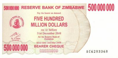 Zimbabwe 2007. 100$ + 500.000.000$ (5x) közeli sorszámokkal T:I