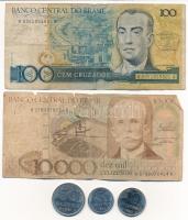 Brazília 1980-1983. 5C-50C acél (3xklf) + 1984. 10.000C + 1986. 100C T:XF,VG Brasil 1980-1983. 5 Cruzeiros - 50 Cruezeiros stainless steel (3xdiff) + 1984. 10.000 Cruzeiros + 1986. 100 Cruzados C:XF,VG