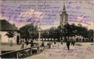 Facset, Facsád, Faget; Román-Facsád, templom. Klein Dávid kiadása / square, church (EB)