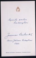 II. János Pál pápa saját kézzel írt üdvözlő sorai vatikkáni üdvözlőkártyán / Autograph wishes of pope John Paul II.