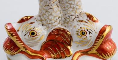 Herendi Shanghai mintás kaviárkínáló, plasztikus halfigurákkal, kagyló alakú kínálórésszel, jelzett,...