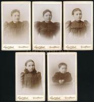 cca 1910 5 db keményhátú fotó Emil Aberle verseci műterméből, 10,5×6,5 cm