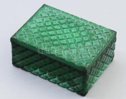 Antik cseh malachitüveg bonbonier, jelzés nélkül, kis kopással, 12x9 cm