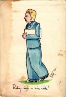 1941 Ballag már a vén diák! Studentika. Egyedi kézzel rajzolt és festett képeslap / hand-drawn and hand-painted Hungarian studentica art postcard (b)