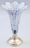 Kéken pácolt kristály váza, fém szerelékkel, m: 26,5 cm