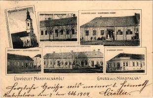 1904 Nákófalva, Nakodorf, Nakovo; Római katolikus templom, Kuhn K. fióküzlete és üzlethelyisége, J. Kemper üzlete, Községháza és állami iskola, vendégfogadó. Verl. J. E. von Steegmüller Photograf aus Temesvár / Kath. Kirche, Geschäftslokal K. Kuhn &amp; J. Kemper, Gemeindehaus mit Staatschule, Gasthaus / Catholic church, shops of K. Kuhn and J. Kemper, town hall, school, inn (EK)