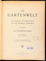 1913 Die Gartenwelt. Illustrierte Wochenschrift für den gesamten Gartenbau. Herausgegeben von Max Hesdörfer. XVII. Jahrgang. Német nyelvű kertészeti szaklap teljes évfolyama (XVII. évf. 1-52. sz.), egybekötve. Szövegközti és egészoldalas, fekete-fehér és színes illusztrációkkal. Korabeli, aranyozott gerincű félvászon-kötésben, kissé viseltes borítóval és gerinccel, intézményi bélyegzőkkel.
