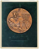 Asszonyi Tamás (1942- ) ~1980-1990. "Lengyel Lajos-díj / Papír és Nyomdaipari Műszaki Egyesület" kétoldalas, öntött bronz plakett, eredeti tokban (94mm) T:XF