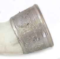 Díszkürt. Szaru, szerelékkel, h: 27 cm