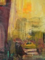 Bayer Gábor (XX. sz. vége): Utcarészlet. Olaj, farost. Plexiüvegezett keretben, 50×40 cm