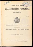 A Magyar Korona országai külkereskedelmi forgalmának havi eredményei. 1906. január-december. Szerk. és kiadja a Magyar Kir. Központi Statisztikai Hivatal. Bp., 1906, "Pátria"-ny. Korabeli, aranyozott gerincű félvászon-kötésben, sérült gerinccel, helyenként sérült lapokkal, intézményi bélyegzőkkel.