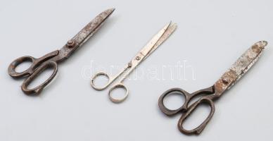 3 darab régi olló, h: 20 cm alatt