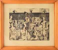 Túry Mária (1930-1992): Kávéház. Rézkarc, papír, jelzett, üvegezett fakeretben. 24x30 m