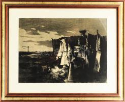 Gy. Molnár István (1933-2010): Kis sziget. Rézkarc, papír, jelzett. 28x39 cm. Üvegezett dekoratív fakeretben.