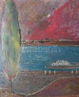 Tóth-Vissó Árpád: Táj, hajóval; olaj-farost, jelzett 70x60 cm (Képcsarnok címkével)