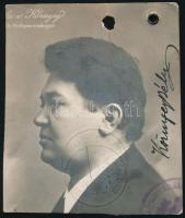 Környey Béla (1873-1925) operaénekes aláírt (igazolvány) képe, körbevágott képeslap, 9x7 cm