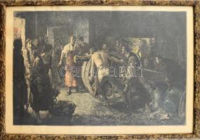 Demjén Attila (1926 - 1973): Gábor Áron. Színezett rézkarc, papír. Jelzett, üvegezett keretben. 36x5...