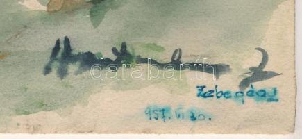 Azonosítatlan jelzéssel: Strandoló nő. (Zebegény 1957) Akvarell, papír. 28x22 cm