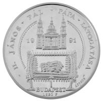 Bognár György (1944-) / Lebó Ferenc (1960-) 1991. "II. János Pál pápa látogatása - Budapest" jelzett Ag emlékérem dísztokban (31,45g/0.925/42,5mm) T:PP