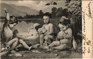 1902 Kártyázó gyerekek a vízparton. Serie 207/4. / children playing cards (EK)