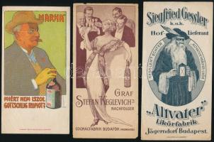 3 db ital témájú számolócédula: Gottschlig rum, Graf Stefan Keglevich Cognacfabrik Budafok, Siegfried Gessler ,,Altvater" Likőrfabrik