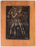 Ligeti Erika (1934-2004): Bohóciskola. Bronz plakett. Jelzett, 29x20 cm Fali dísz fa alapon.