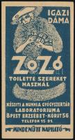 cca 1910-1920 ,,Igazi dáma Zozó toilette szereket használ", Hunnia Gyógyszertár Budapest számolócédula