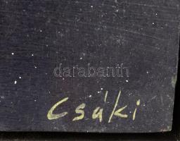 Csáki Róbert (1964-): Táj panoráma. Olaj, farost, jelzett 63x66 cm Dekoratív keretben