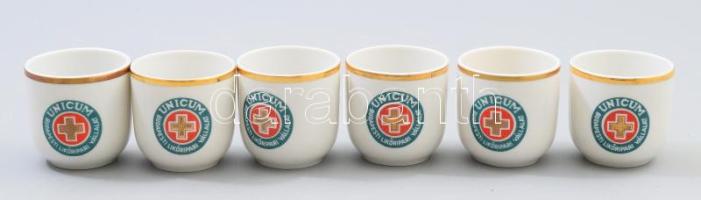 Hollóházi porcelán Unicumos kupicák, matricás, jelzett, 6 db, az egyik repedt, m: 4,5 m