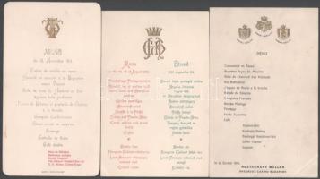 1910-1911 3 db budapesti dombornyomott menükártya