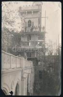 cca 1910 Sopron, Szent Orsolya-rendi apácák zárdájának felállványozott tornya, fotó, sérült, 16x10 cm