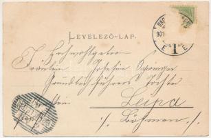 1901 Nagyszeben, Hermannstadt, Sibiu; színház, Hartenec utca. Szecessziós litho keret címerrel / The...