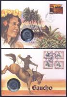 5db bélyeges érmés boríték benne Francia Polinézia, Szomália, Trinidad és Tobago, Uruguay T:1,1-,2