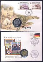 5db bélyeges érmés boríték benne Honduras, Indonézia, Kína, Nagy-Britannia, NSZK; ismertetőkkel T:PP...