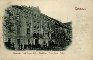 Temesvár, Timisoara; Jenő herceg tér, Városháza / Stadthaus, Prinz Eugen Platz / town hall (Rb)