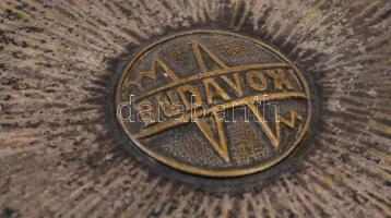 Bajári jelzéssel alpakka fedeles doboz, Budavox felirattal, 8x13 cm