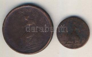Nagy-Britannia 1724. 1Farthing I. Gyorgy T:4 R! + 1806. 1P III. György T:4/4+
