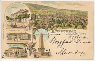 1898 (Vorläufer) Aleksinac, Alexinatz; multi-view postcard. Art Nouveau floral litho (fl)