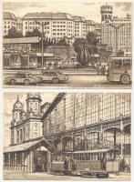 10 db MODERN grafikai képeslap: a magyarországi közösségi közlekedés története / 12 modern graphic p...