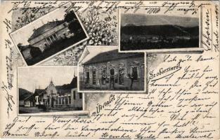 1899 (Vorläufer) Soborsin, Szoborsin, Savarsin; Gróf Hunyadi kastély, Seidner villa, látkép, üzlet. Haloska János fényképész, szecessziós-virágos keret / castle, villa, general view, shop. Art Nouveau, floral frame (r)